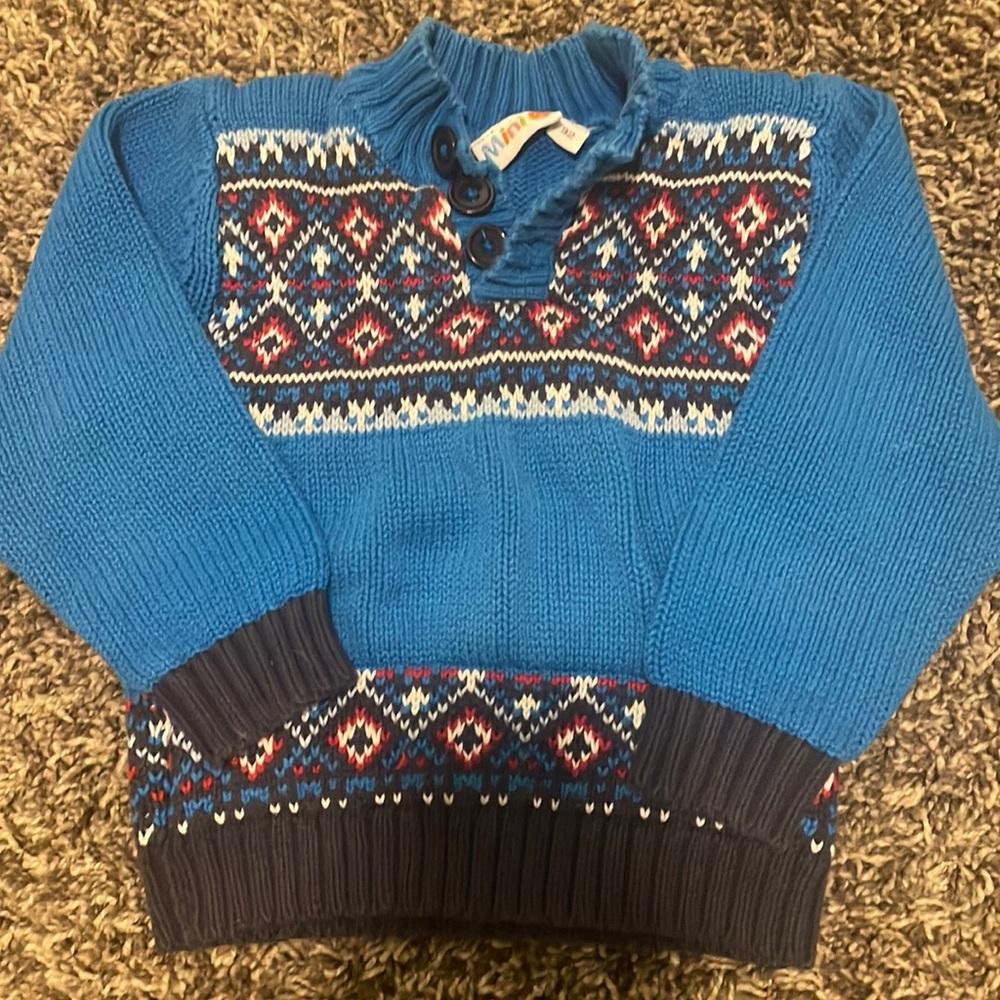 Blue patterned winter sweater, size 92 (12 months)